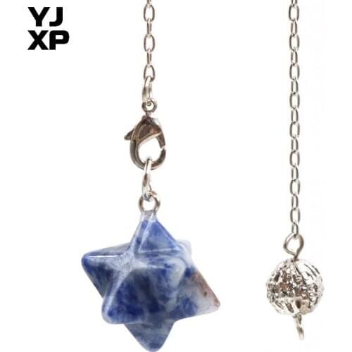 YJXP Trendy Blue-vein Stone Merkaba Pendulum Silver Plated Link Chain,Merkabah Star Pendant Divination Amulet Reiki Jewelry