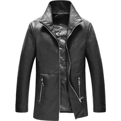 Winter Men Casual Black Overcoat Mens Faux Leather Jacket Oversize Long Sleeve Motorcycle Moto Coat Zip Up Windbreaker Male 3xl