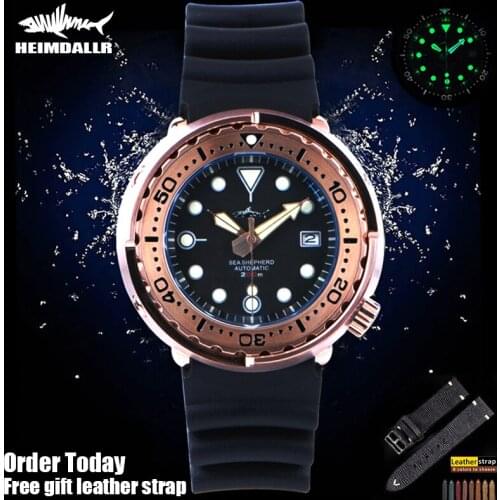 Heimdallr Mens Tuna Diving Watch Rose Golden Plated Case Sapphire 200M Water Resistance Japan NH35A Automatic Movement Watches