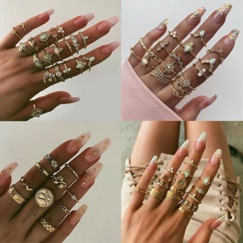 Tocona Bohemian Gold Color Virgin Mary Ring Sets for Women Rose Flowers Heart Shiny Crystal Stone Wedding Ring Jewelry кольцо