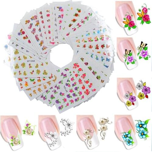 60 Sheets Nail Art Flower Water Tranfer Sticker Nails Beauty Wraps Foil Polish Decals Temporary Tattoos Watermark