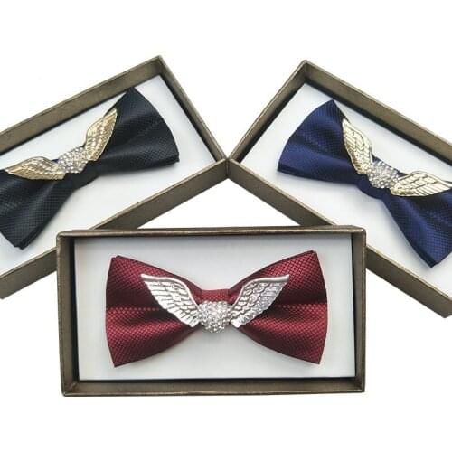 New Arrivals Metal Silver Wings Bow Tie for Men Fashion Casual Two Layer Bowtie Male Party Wedding Butterfly Ties Black AB1017
