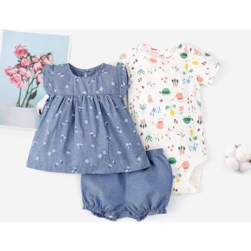 2019 orangemom baby girl clothes flower bodysuit + shorts + T-shirt 3 pcs baby clothing girl for baby set , super nice dresses