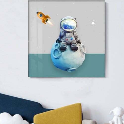 Original Design Cartoon Painting Canvas Art Children Rocket Astronaut Graffiti Art Poster Pattern Family Wall Art Home Decor