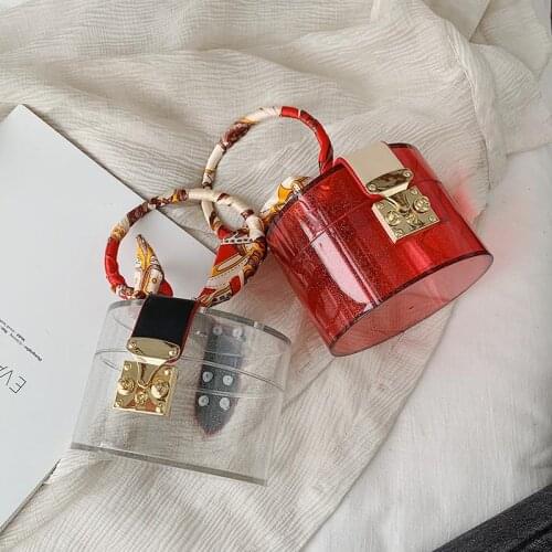 Transparent Mini Tote Bags for Women 2020 Summer Fashion Acrylic Handbags Scarves Design Hand Bag Lady Cute Handbag