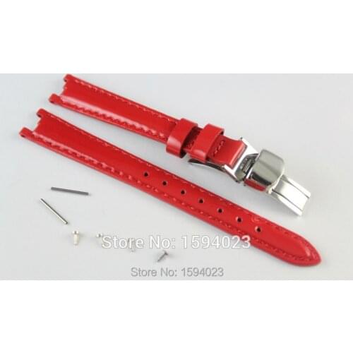 12mm (Buckle10mm) T094210A High Quality Silver Buckle + Red Genuine Leather Coat of paint Watch Bands Strap For T094