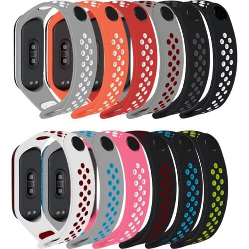 Two-Color Wristband Pin Buckle Strap Breathable Replacement Silicone Sport Watchband Strap For Xiaomi Mi Band 3 4 Smart Bracelet