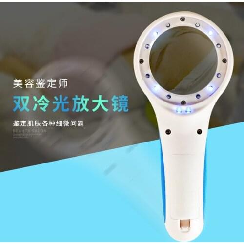 Handheld Facial Skin Moisture Detector Pore Cold Light Lamp Magnifying Glass Portable LED Tattoo Beauty Lamp Lighted Magnifier