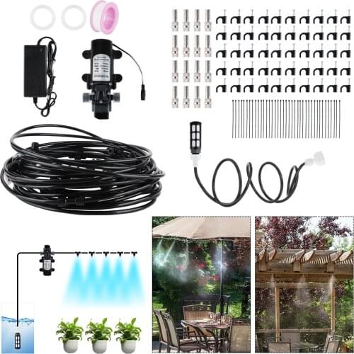 15m Misting System 12V 5L/Min Diaphragm Pump Garden Sprayer Sprinklers for Greenhouse Watering Irrigation Outdoor Cooling System