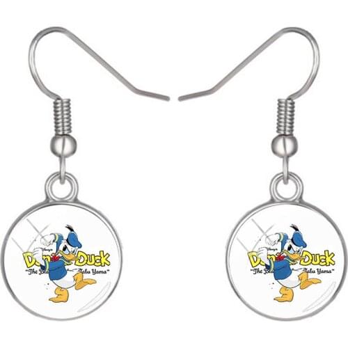 Disney Donald Duck Hook Earrings Photo Cute And Fun Round Earrings Glass Dome Earrings Handmade Jewelry
