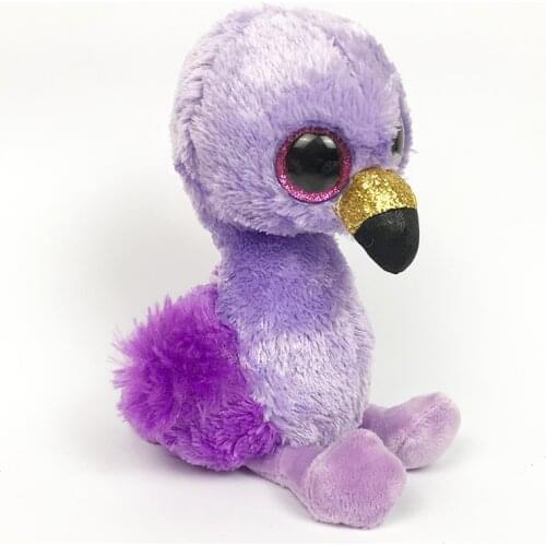 15 CM Ty Beanie Big Eyes Limited Edition Purple Flamingo Plush Toy Collection Stuffed Bird Doll Birthday Gift for Boys and Girls