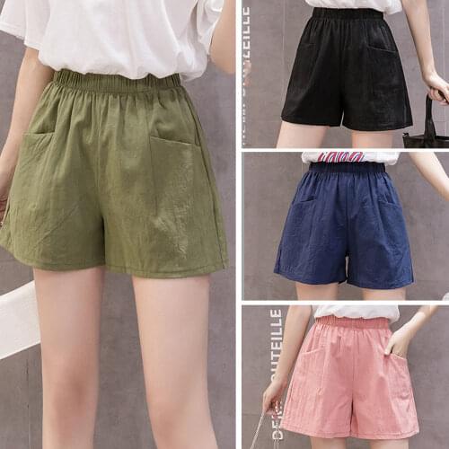 Cotton Linen Shorts Summer Women High Waist Pocekt Solid Loose Wide Leg Trousers Short 8 color options WDC5352