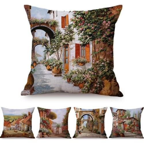 19 Century Nordic Vintage Rurale Street Landscape Oil Painting Art Decorative Cushion Cover Cotton Linen Sofa Throw Pillow Case