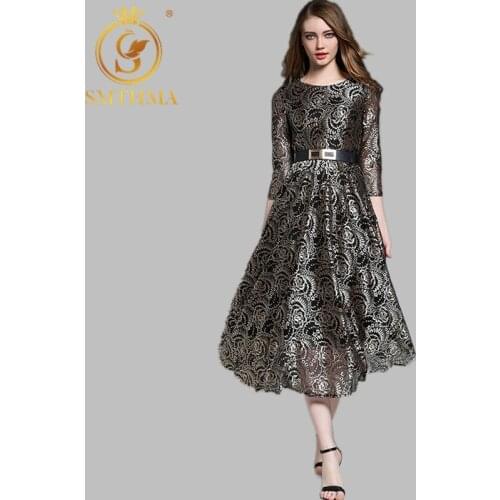 SMTHMA 2020 Women Luxury Runway Dress New Spring Summer Women Dress Runway Style Elegant Ladies Vintage Lace Dress