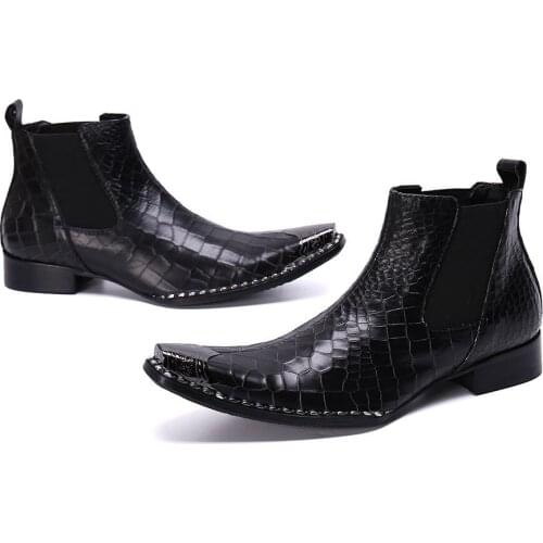 Italian military dress boots black steel pointed toe high heels western cowboy boots studded genuine leather army shoes man