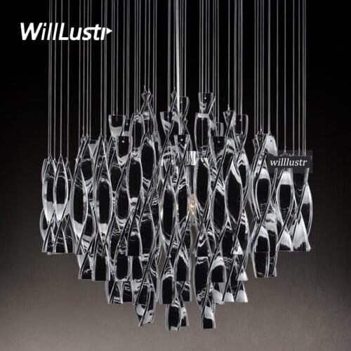 Modern Twisted Glass Strip Pendant Lamp Luxury Suspension Light Hotel Restaurant Hall Villa Stair Duplex Living Room Bedroom Creative Customizable Hanging Lighting