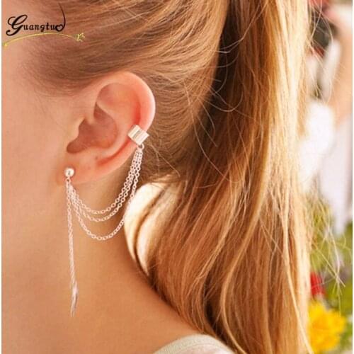 Punk Metal Leaf Tassel Ear Clip Earrings For Women Fashion Jewelry Oorbellen Hot Pendientes Girls Brincos Boucle Bijoux Gift