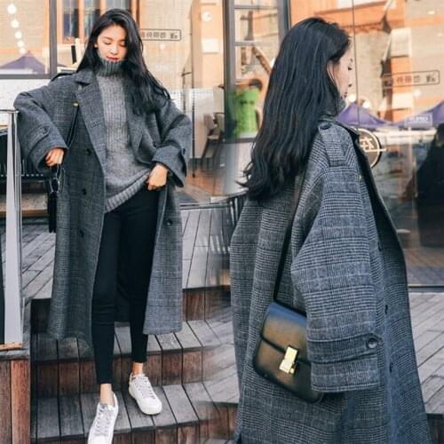 Wool Coat Women Plus Size Plaid Feminino Elegant Long Double Breasted Womens Winter New Clothing Blends Ladies Korean Fashion207