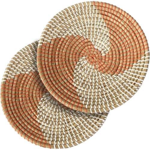 2 Pack Natural Woven Fruit Basket Bowls Handmade Seagrass Decorative Bowl Chic Rustic Boho Decor Wall Hanging Basket