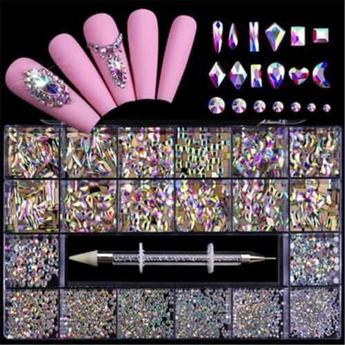 21 Grids/Box Mix Sizes Crystal Rhinestone Diamond Gem 3D Glitter Nail Art Decoration Beauty DIY Nail Art Design