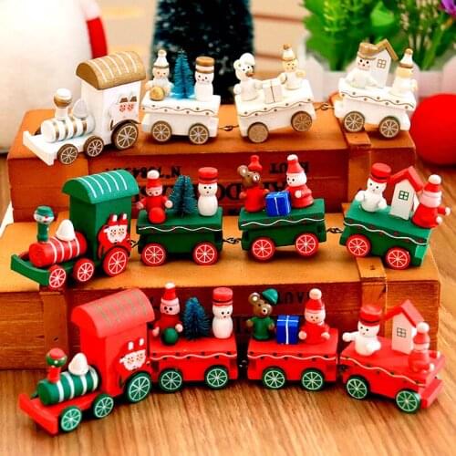 4 Knots Christmas Train Painted Wooden Christmas Decoration for Home with Santa Kids Toys Ornament Navidad 2020 New Year Gift