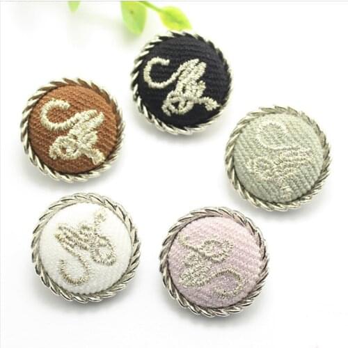 50 PCS Embroidered Cloth Metal Buttons Spot New Style Ladies Woolen Coat Buttons Small Fragrance 5 Colors 18-25MM