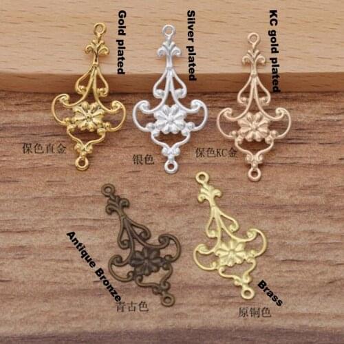500pcs/lot double hole 15x28mm Hair Accessories filigree flower wraps connector flower piece earring pendant charms FCN-022
