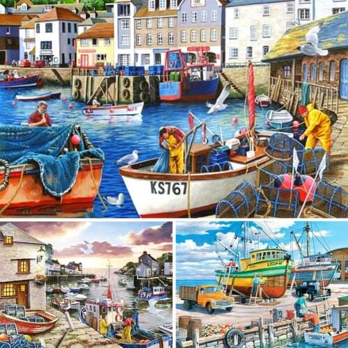 5D DIY Diamond Painting Sailboat Cross Stitch Kit Full Drill Embroidery Landscape Mosaic Art Picture of Rhinestones Home Decor