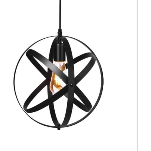 American country industrial retro Pendent Lamp wrought iron black globe chandelier ring restaurant lamps