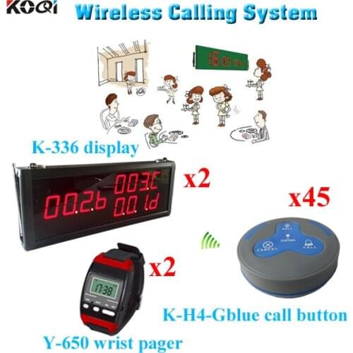 Wireless Table Waiter Service Call Calling Paging System For Restaurant (2 display 2 wrist watch 45 call button)