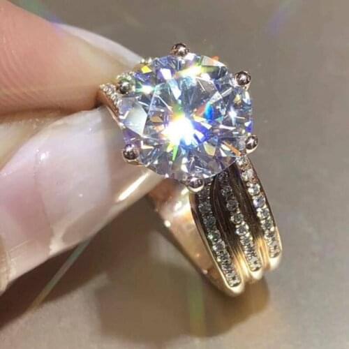 Antique Gold Color Big Wedding Ring Vintage Female White Crystal Stone Rings For Women Dainty Bride Round Zircon Engagement Ring
