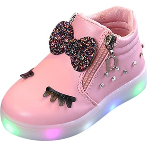Kids Baby Infant Girls Crystal Bowknot LED Luminous Boots Sport Shoes Sneakers basket enfant fille de marque sneakers kids girls