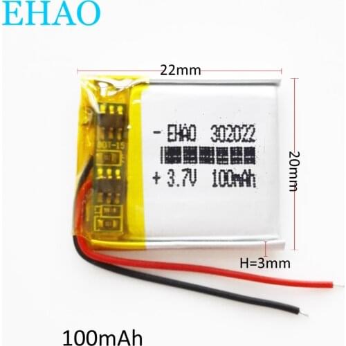 EHAO 302022 100mAh 3.7V Lithium Polymer LiPo Rechargeable Battery power Cells For Mp3 DVD bluetooth headphone Smart watch MP4
