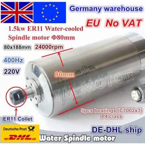 【EU ship / free VAT】 1.5KW WATER COOLED SPINDLE MOTOR 80x188mm ER11 for CNC Router ENGRAVING MILLING GRINDing Machine