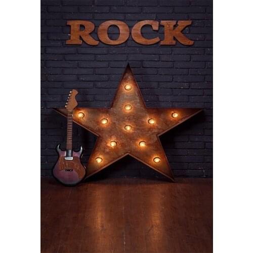 Rock Photography Backdrops Brick Wall Wooden Floor Guitar Star Backgrounds for Photo Studio Party Portrait Photo Shoot Customize
