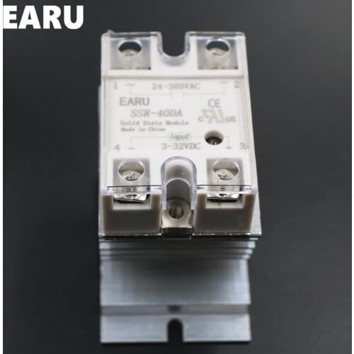 1 pc SSR-40DA Solid State Relay Moudle SSR-40 DA 40A with Plastic Cover+1 pc Aluminum Heat Sink Dissipation Radiator Combination