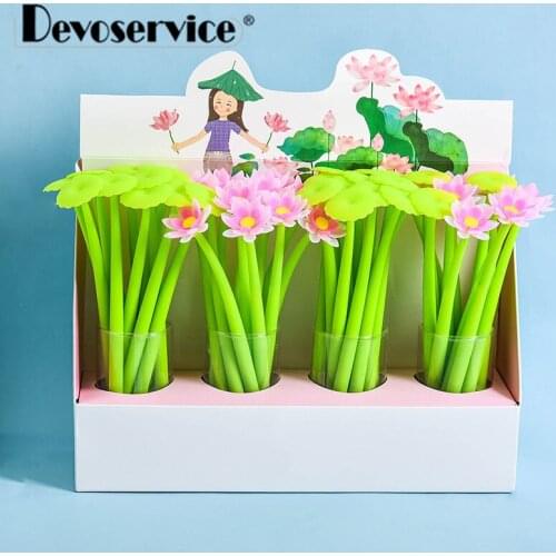 48pcs Summer Lotus Lotus Leaf Modeling Gel Pen Creative Silicone 0.5mm Plastic Green Gel Pen Student Stationery Office Gift Pens