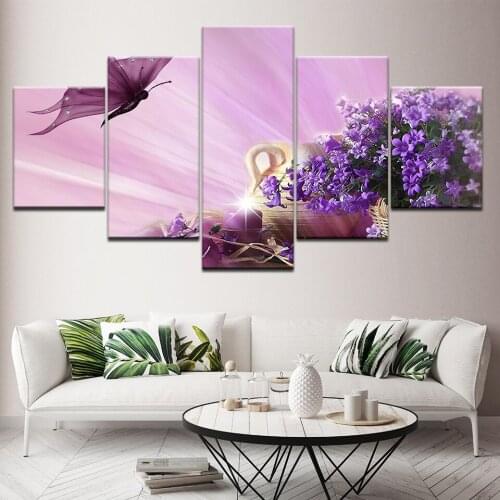 Canvas Painting Romantic purple flower 5 Pieces Nordic Wall Art Painting Modular Wallpapers Poster Print living room Home Decor