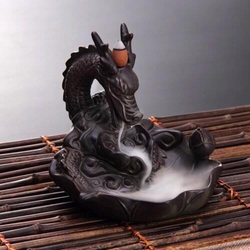 Ceramic Dragon Incense Burner for Smoke Backflow Like Water Streaming Down Art Craft Incense Cone Furnace Home Decor