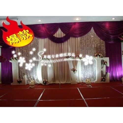 Fashion Hot Purple Wedding Backdrops with Swag Drapery Curtain of Wedding Background decoration with sequin