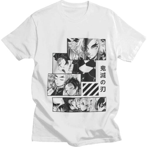 Male Anime Manga Demon Slayer T-Shirt Streetwear Kyojuro And Tanjiro Tshirt Short Sleeve Hip Hop T Shirt Cotton Tee Clothing