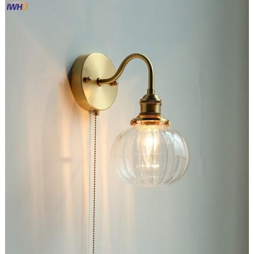 IWHD Nordic LED Bathroom Mirror Light Fixture Pull Chain Switch Home Lighting Copper Glass Nodern Wall Lamp Sconce Lampara Pared