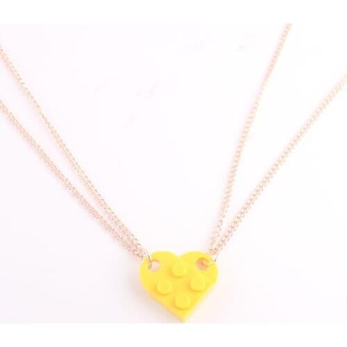 Gold Rose Color 2Pcs Cute Love Heart Brick Pendant Necklace for Couples Friendship Women Men Girl Boy Elements Valentines Day