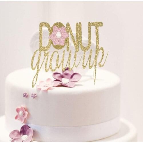 Personalised Donut grow up cake topper, Custom first birthday cake topper,Glitter party decorations, Happy Birthday cake topper