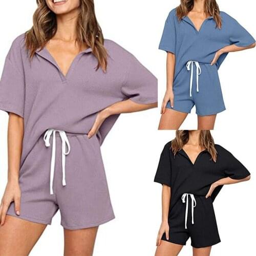 Qweek Solid Homesuit Women Summer Sleepwear Set Home Clothes Pajamas Pijamas Pyjamas Nightwear Fashion Comfortable Room Wear