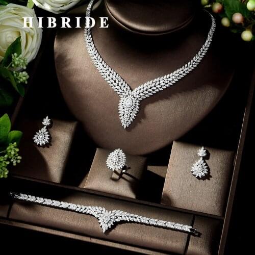 HIBRIDE Luxury Women Jewelry Flower Shape Wedding Jewelry Set Costume Dress Accessory Dubai Jewelry Set for Women Party N-1018