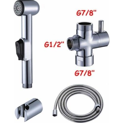 Free Shipping New Bathroom Hand Held Cloth Diaper ABS Bidet Sprayer Toilet Hose Pack Set 7/8"T-adapter High Quality