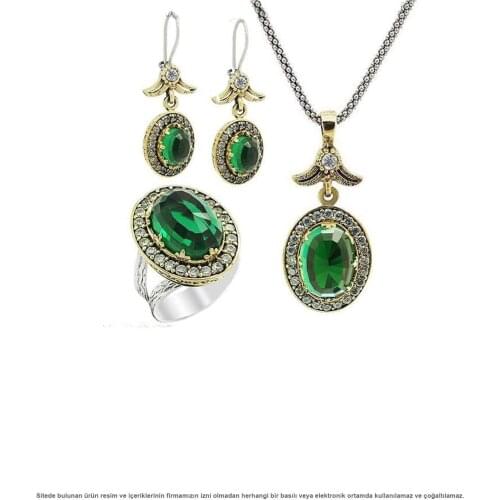 Silver Jade Stone Triple Set Jewelry