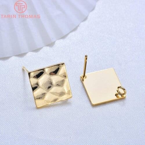 10pcs Side Length 12mm 24k Gold Color Brass Square Stud Earrings High Quality Diy Jewelry Findings Accessories