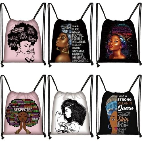 African Girls Drawstring Bag Women Travel Bag Teenage Brown Girl Backpack Ladies Shopping Bags Fashion Storage Bags